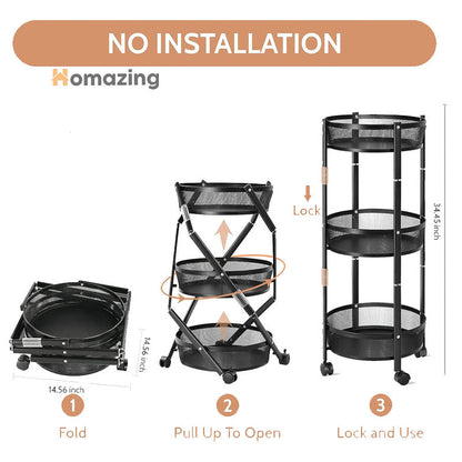 3-Tier Foldable Storage Trolley Rack