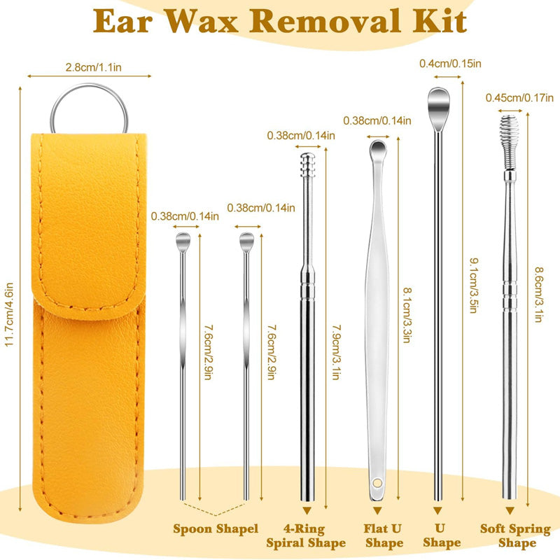 6Pcs Reusable Ear Cleaner Tool Set With Pouch