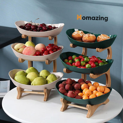 3 Tiers Fruit Plates With Wooden Stand