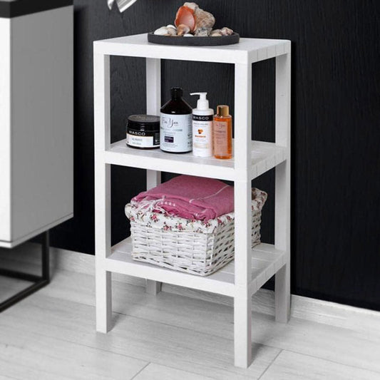 White Rectangular Shelf With Wood Look Non-Slip