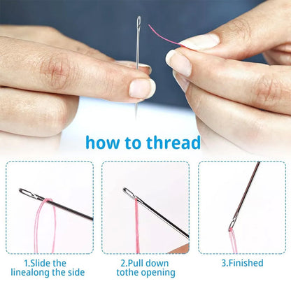 12Pcs Threading Needles With Wood Case