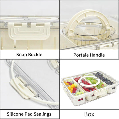 4 Divided Snack Serving Tray With Lid & Handle