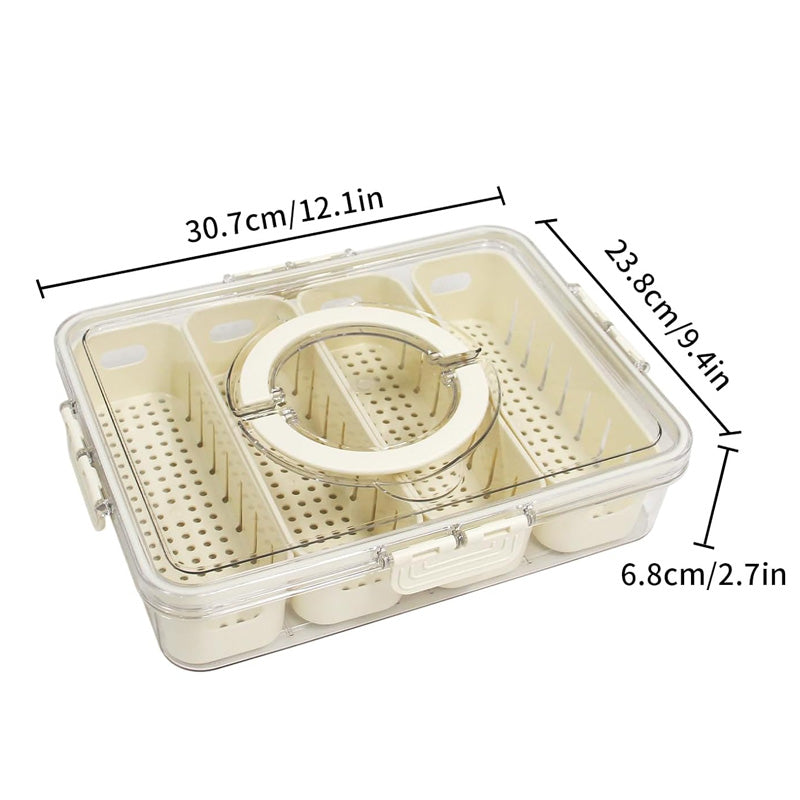 4 Divided Snack Serving Tray With Lid & Handle