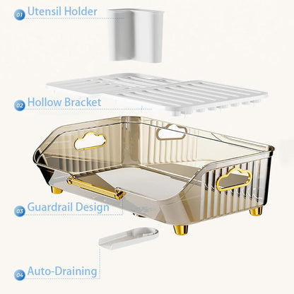 Acrylic Dish Drying Rack With Utensil Holder