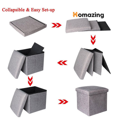 Foldable Storage Box Organizer With Stool