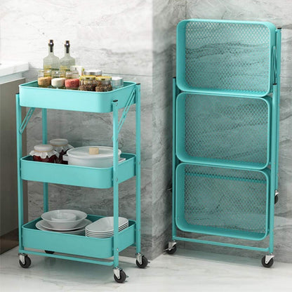 3 Tiers Foldable Storage Trolley Cart With Wheels