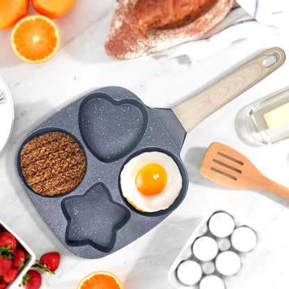 4 Holes Egg Frying Pan With Wood Handle