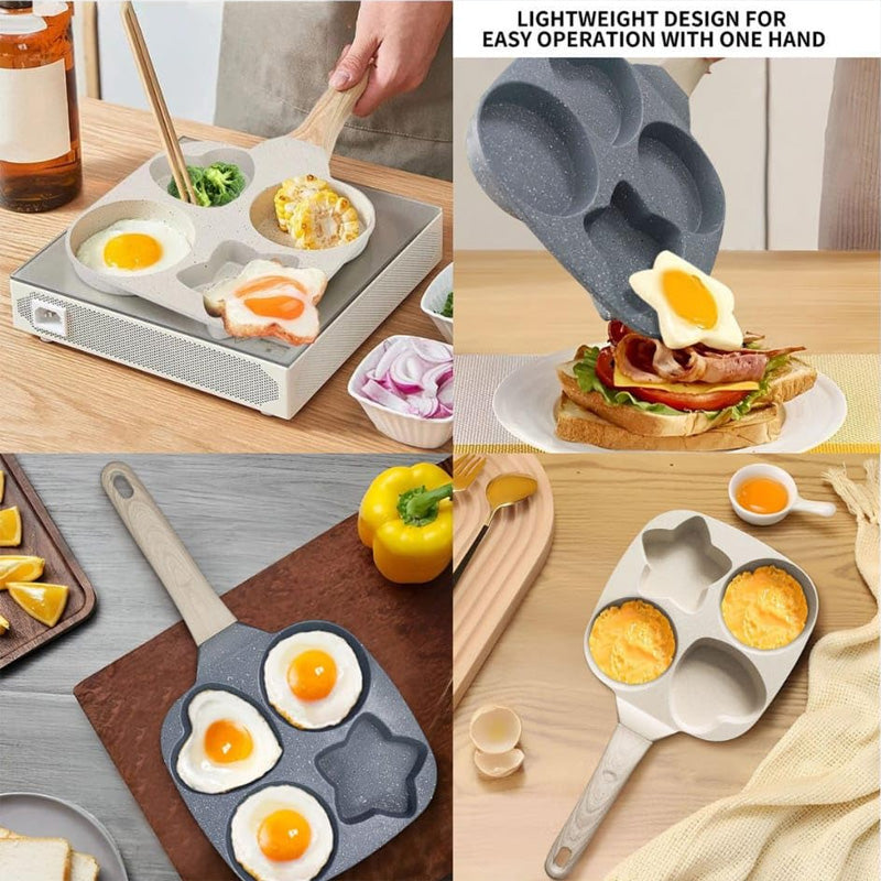 4 Holes Egg Frying Pan With Wood Handle