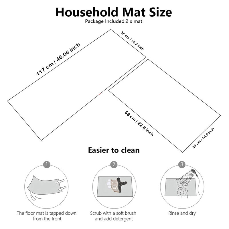 2Pcs Set Kitchen Floor Mat Non Slip-E