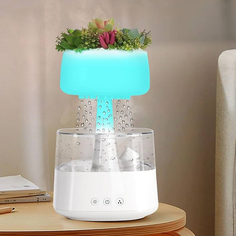 Rain Cloud Humidifier With Artificial Plants