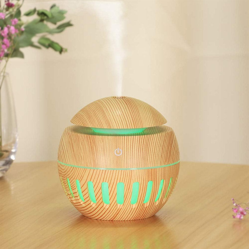 Wood Grain Round Humidifier With LED Light